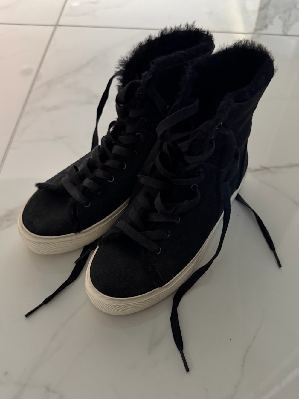 UGG Black High-Top Fur-Trim Sneakers with White Soles
